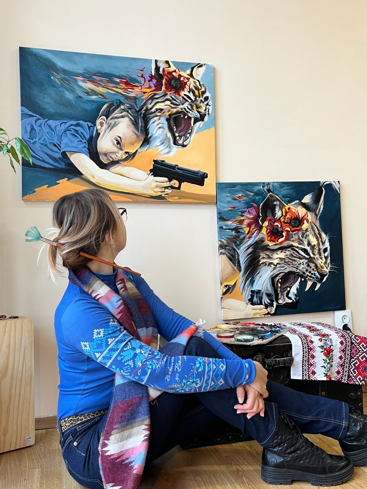 Ukraine oil painting original Ukrainian war art » Lynx from the Wild Field «