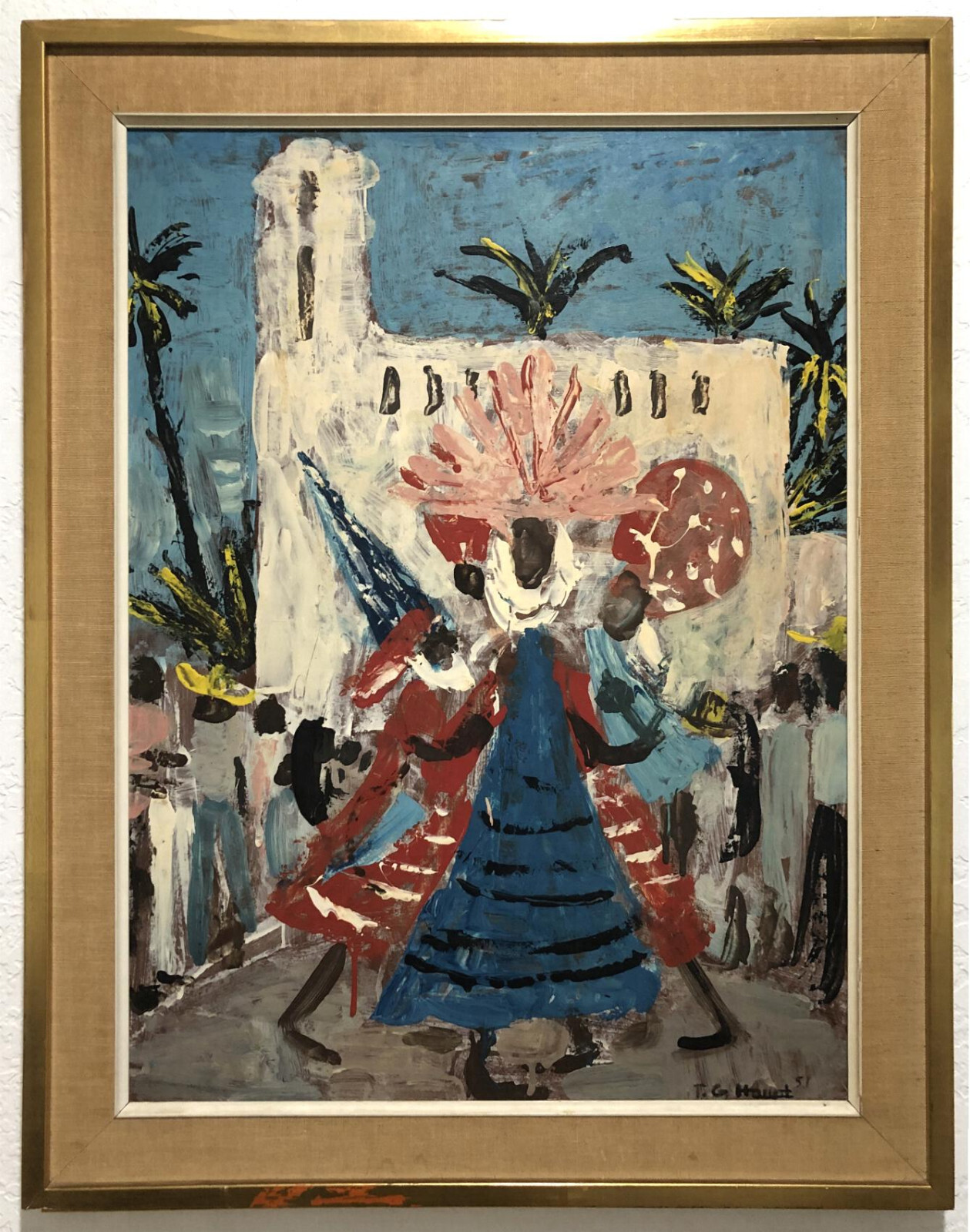 MID-CENTURY OIL Painting ~ FIESTA DE LOS LOCOS ~ 1951 Theodore Haupt SURREAL