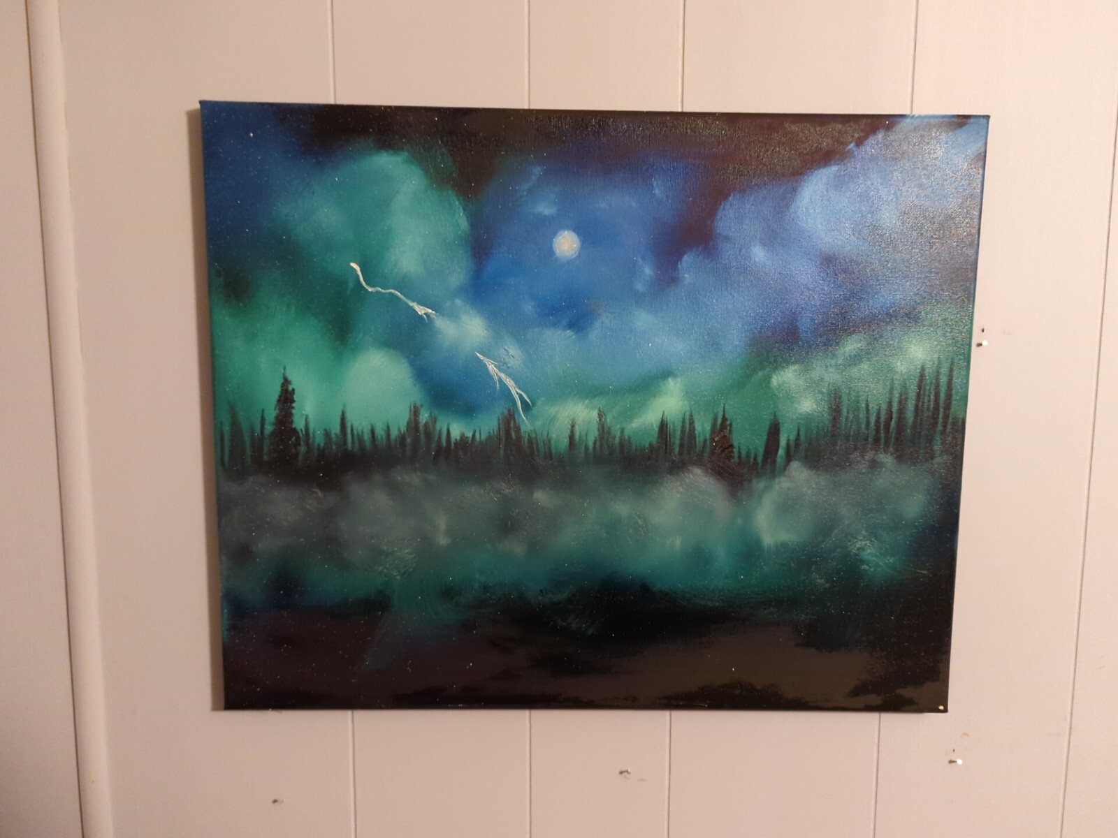 BOB ROSS STYLE OIL PAINTING-FOGGY AURORA BOREALIS