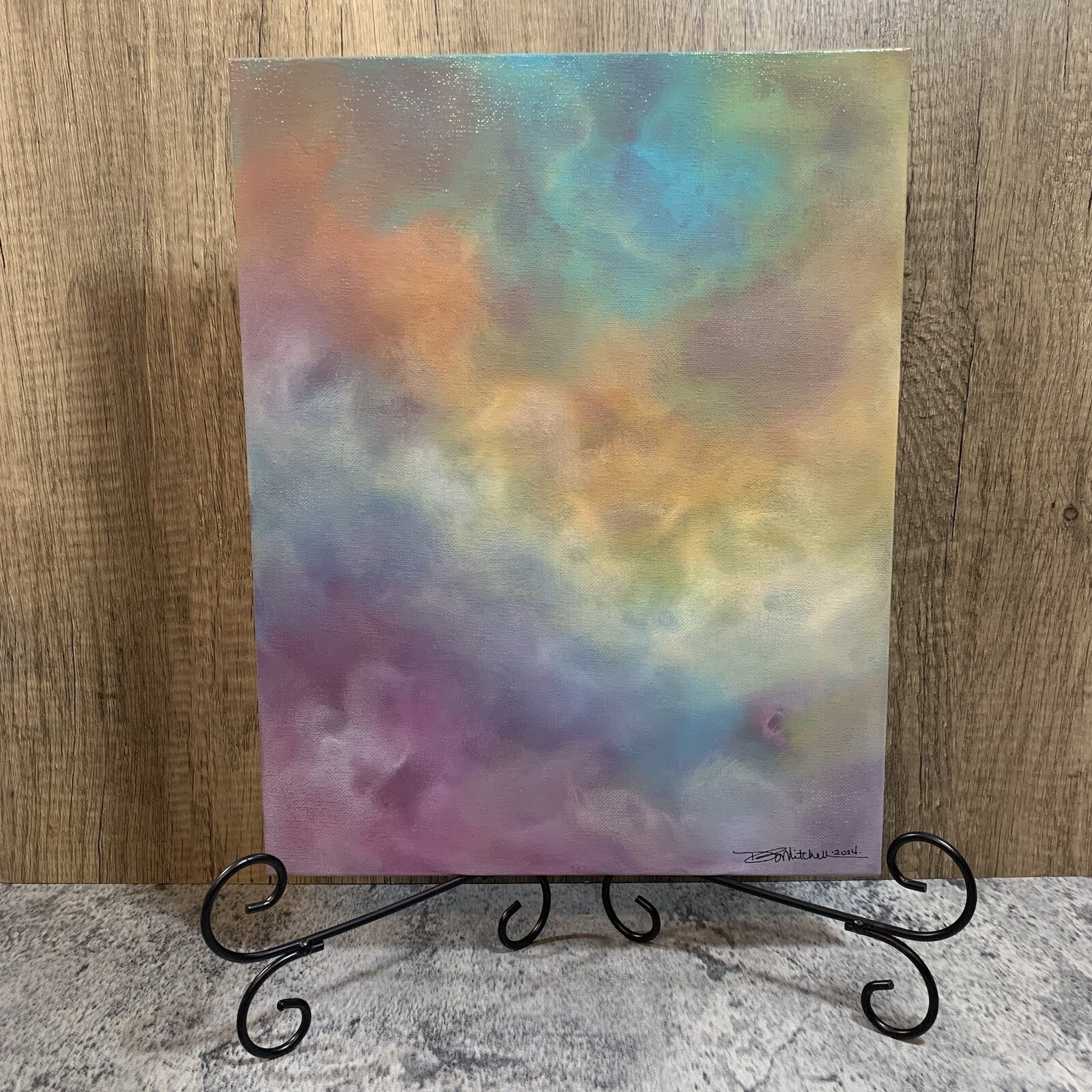 Original Clouds Sky Acrylic Painting 11″ x 14″ Art Handmade Home Decor W/ Easel