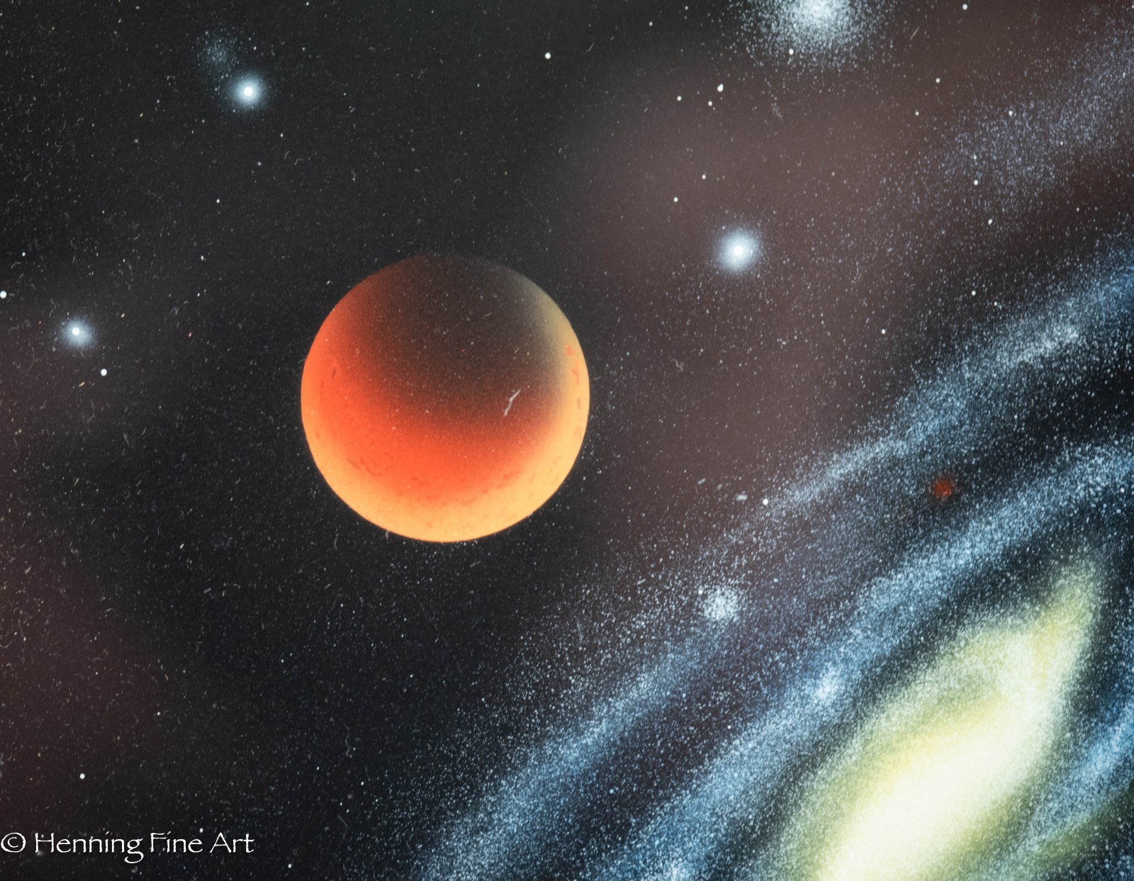 Morris Scott Dollens Original Science Fiction Space Painting Galaxy and Sun