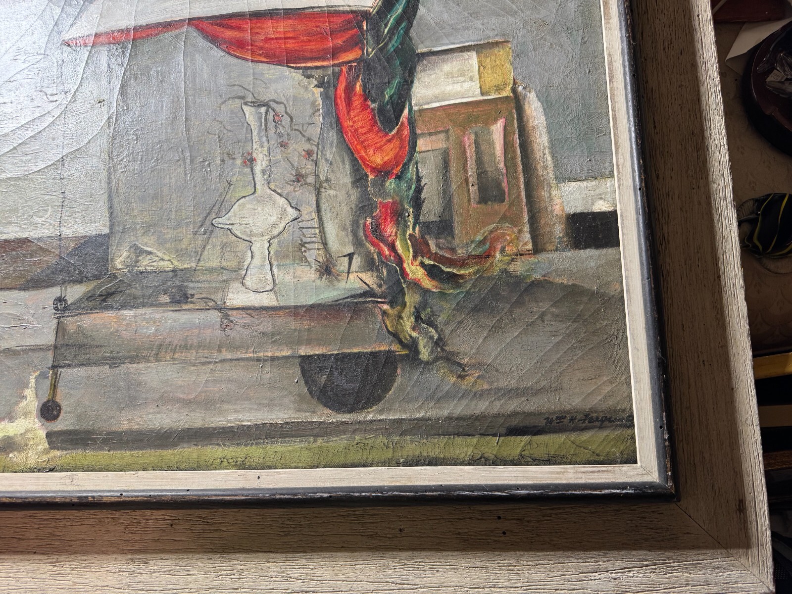 Large William Hugh Ferguson (1905 – 1985) «Abandoned Flower Cart» Oil Painting