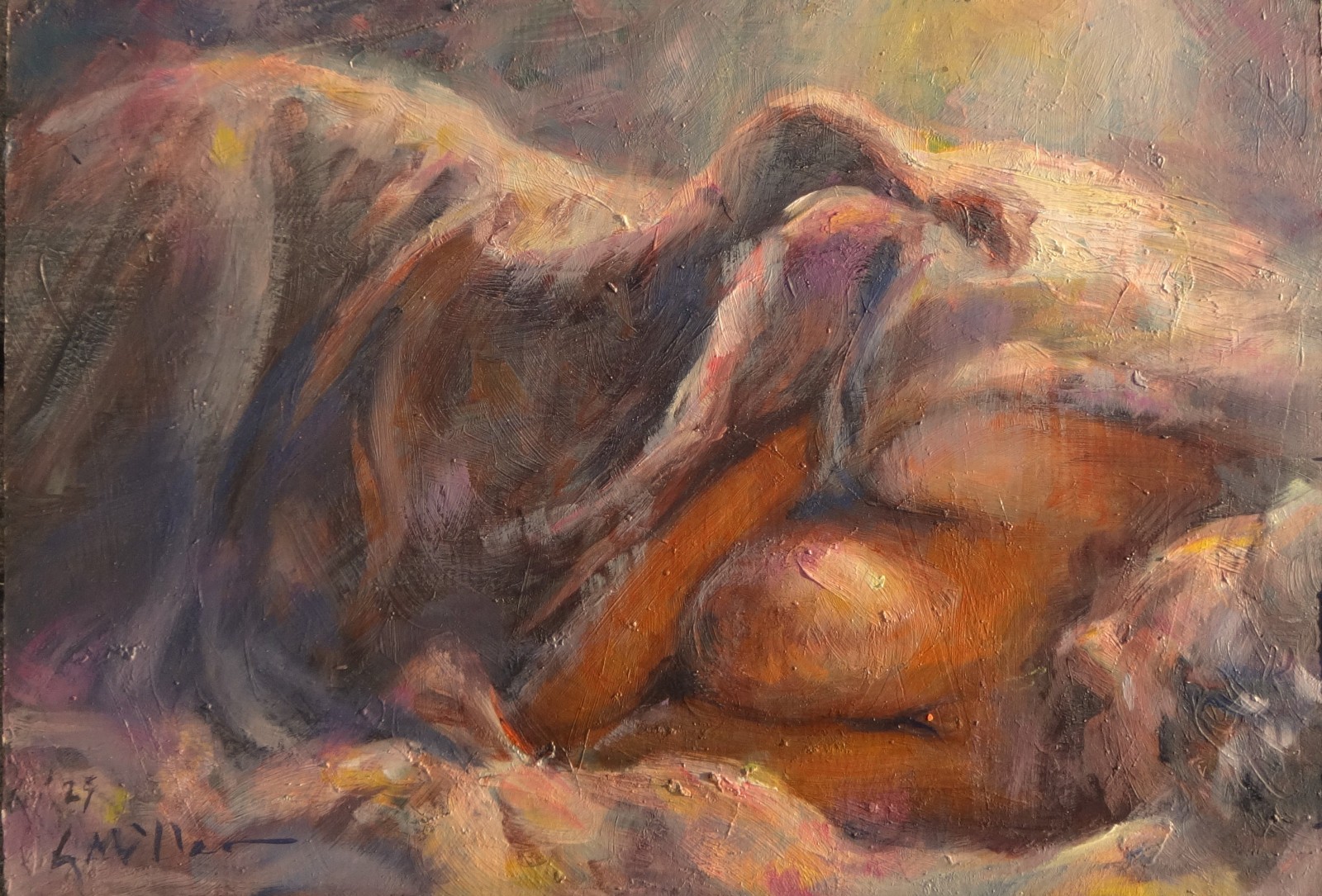GERRY MILLER – Original Artwork «Woman asleep» Oil Paint on Cardboard.29x20cm