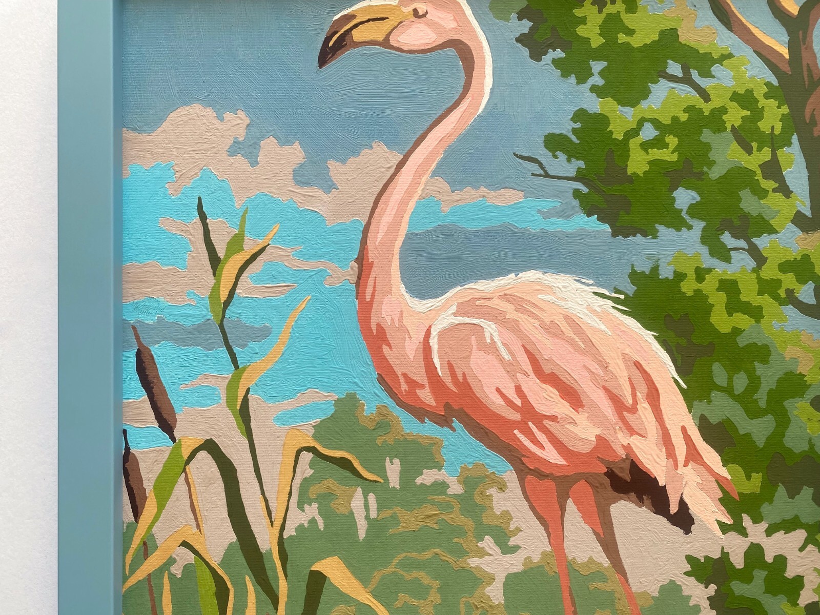 RARE VINTAGE 1950’S ART DECO PAINT BY NUMBER » FLAMINGO » CUSTOM FRAMED PAINTING