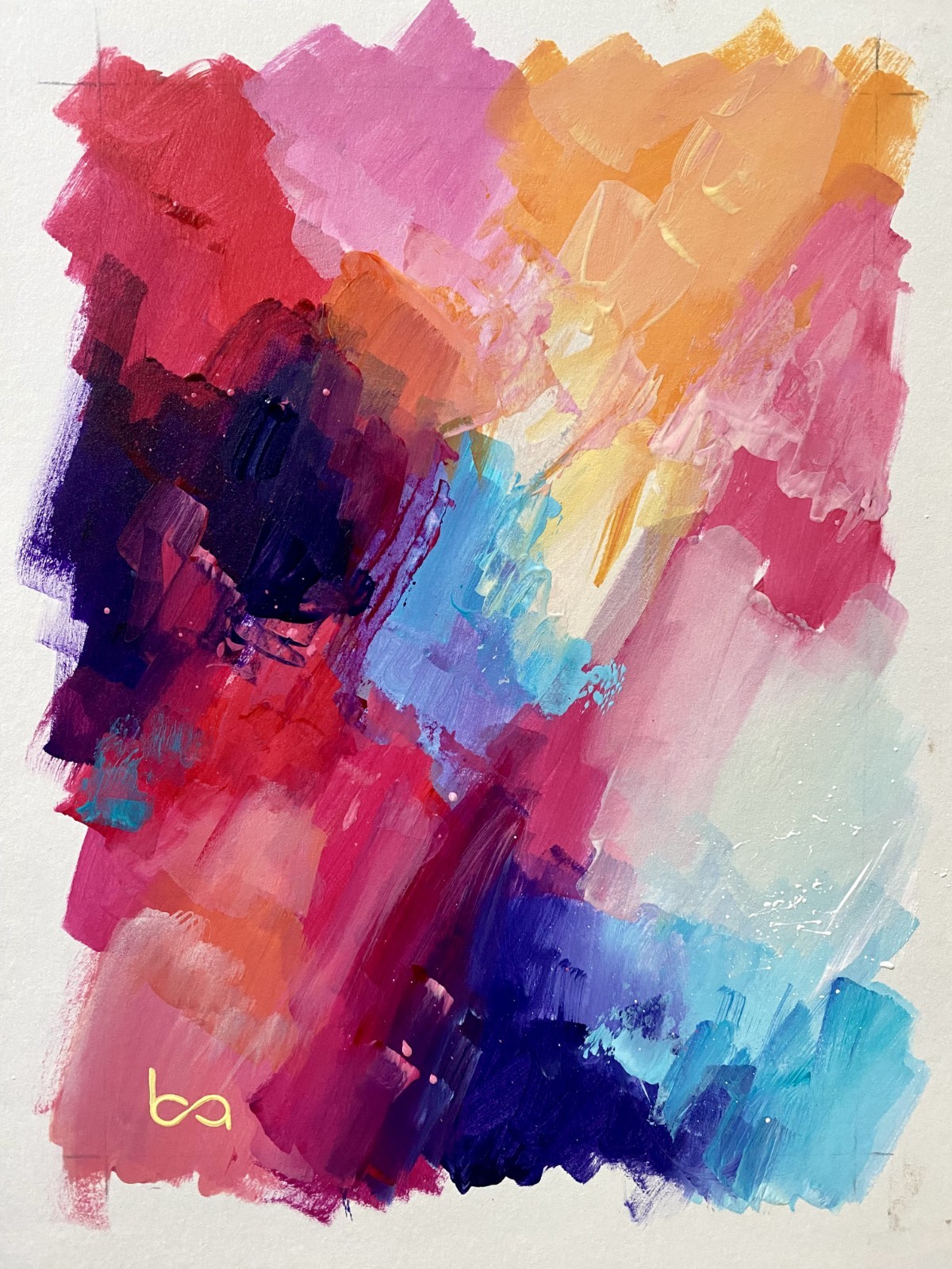 Original Abstract Painting 5×7″ Modern Acrylic Bold Color Palette Wall Decor