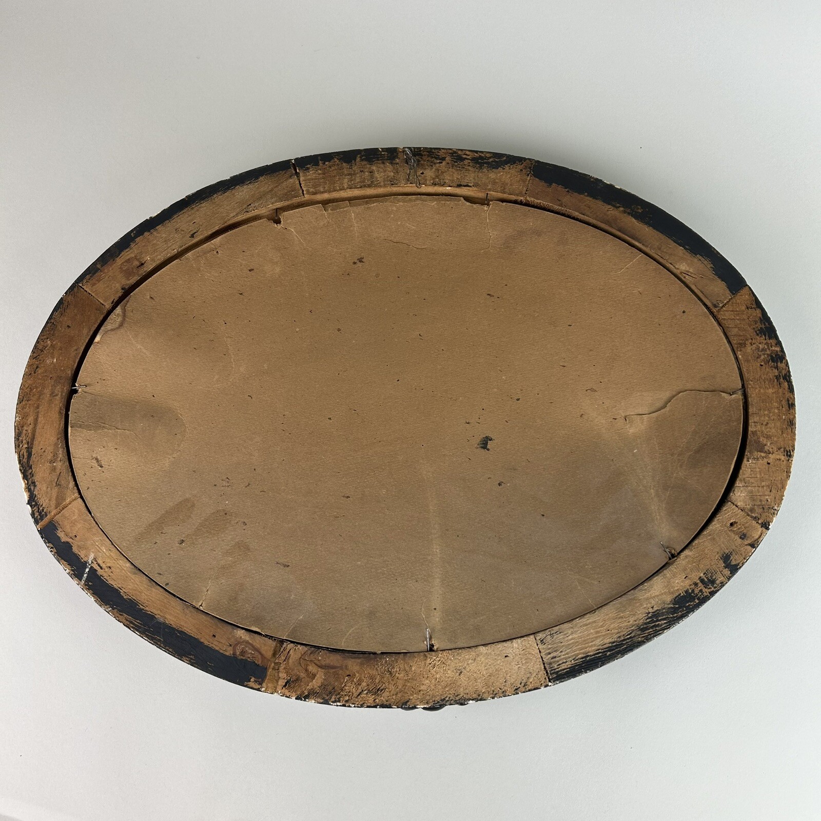 Antique Oval Wood Frame Reverse Painting Convex Farm New Jersey Bubble Glass VTG