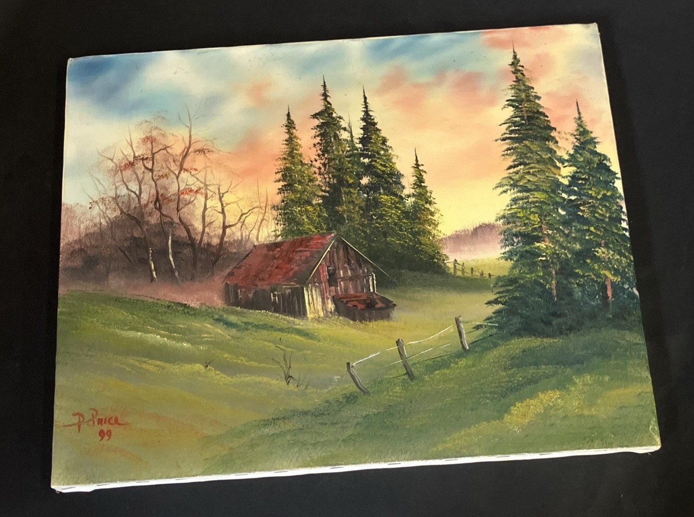 Cabin at Sunrise 12X16 ORIGINAL Canvas Art Painting 1999 P Price Hunter Trapper