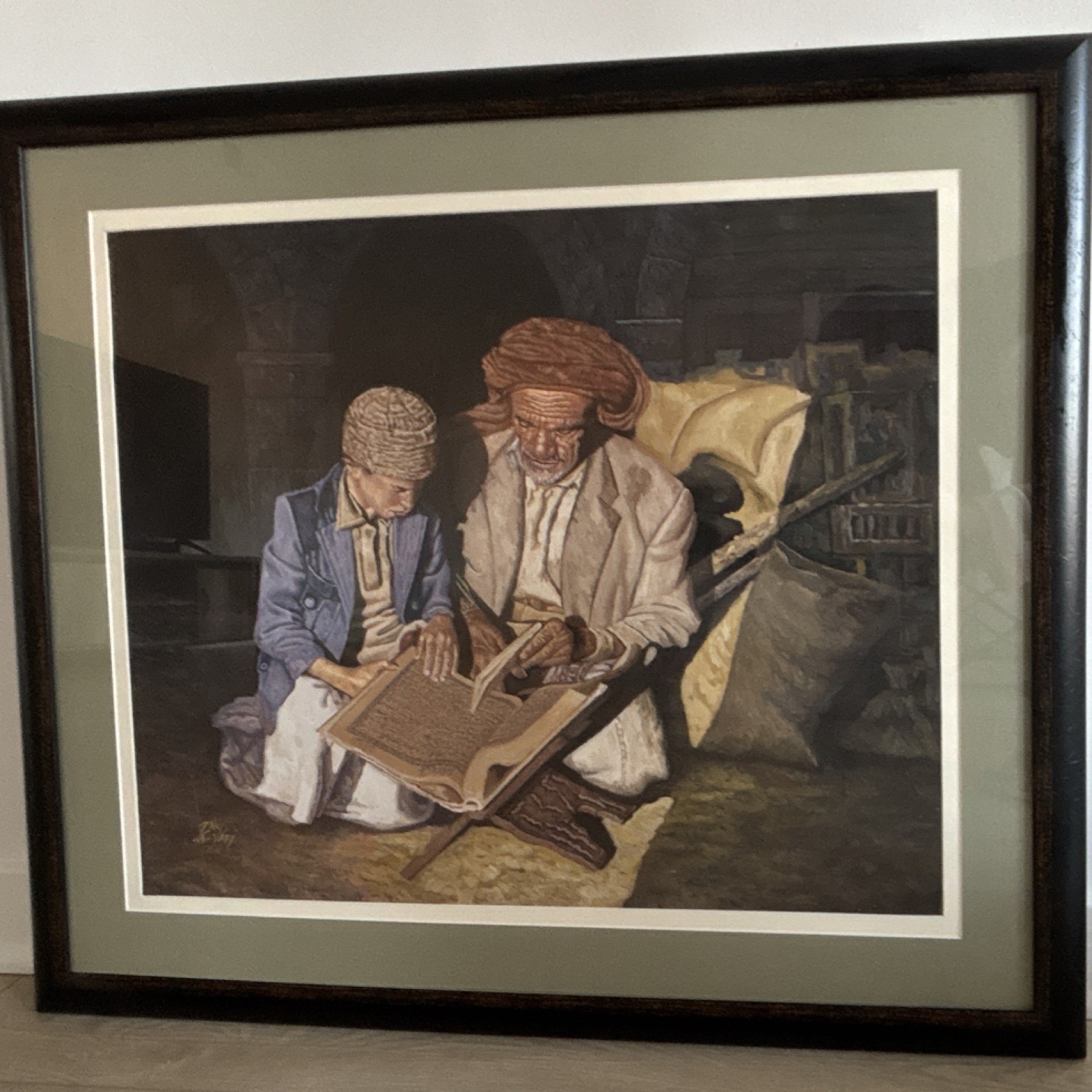 Zaki Yafi Signed Realism Painting on Canvas, Matted & Framed, Yemeni Art