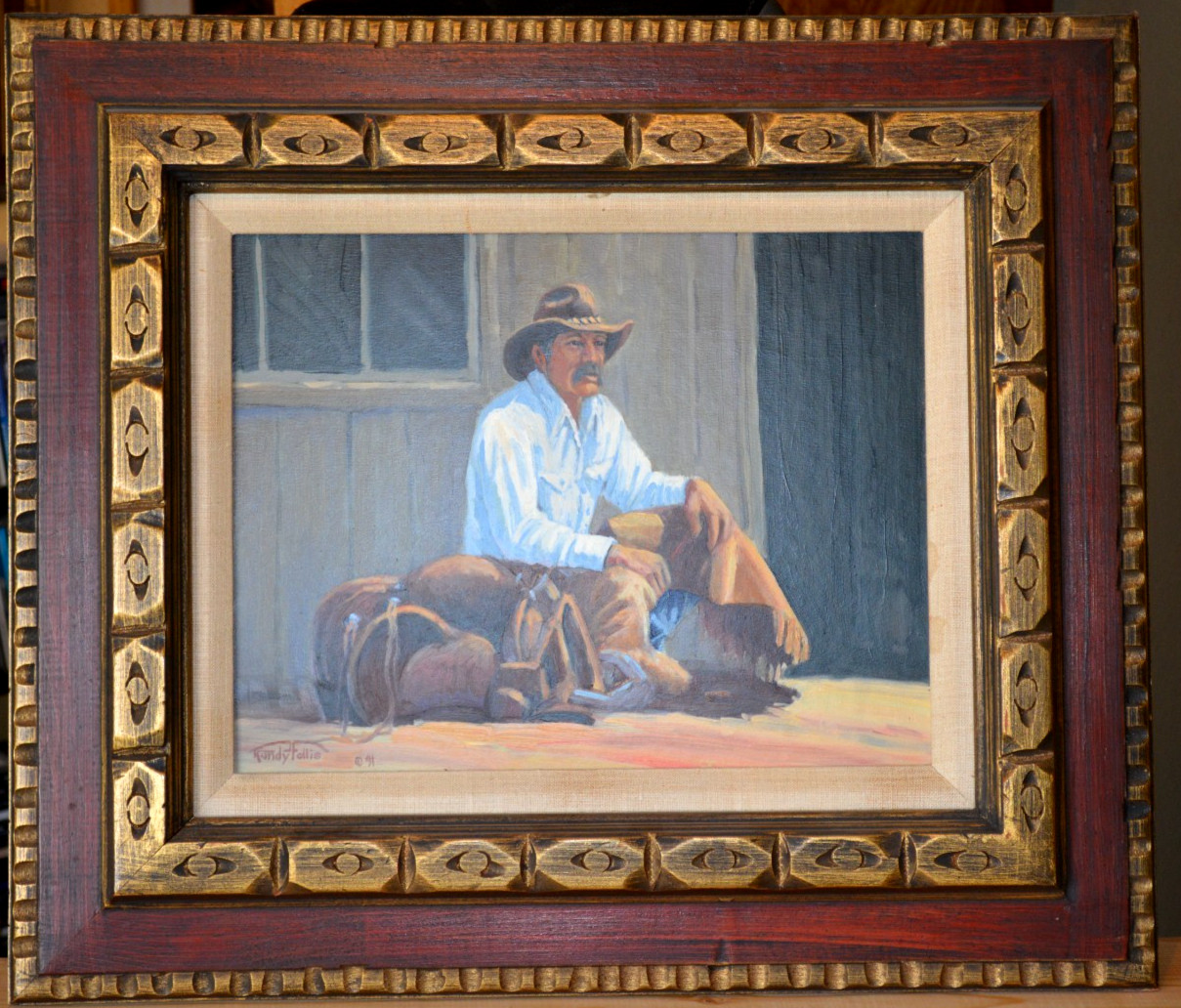 A rodeo cowboy in oil by Texas & New Mexico artist Randy Follis (1939 – 2024)