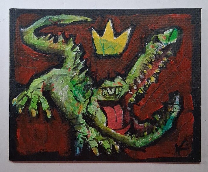 Alligator Painting Swamp Monster Graffiti Folk Art OOAK Signed Canvas Americana