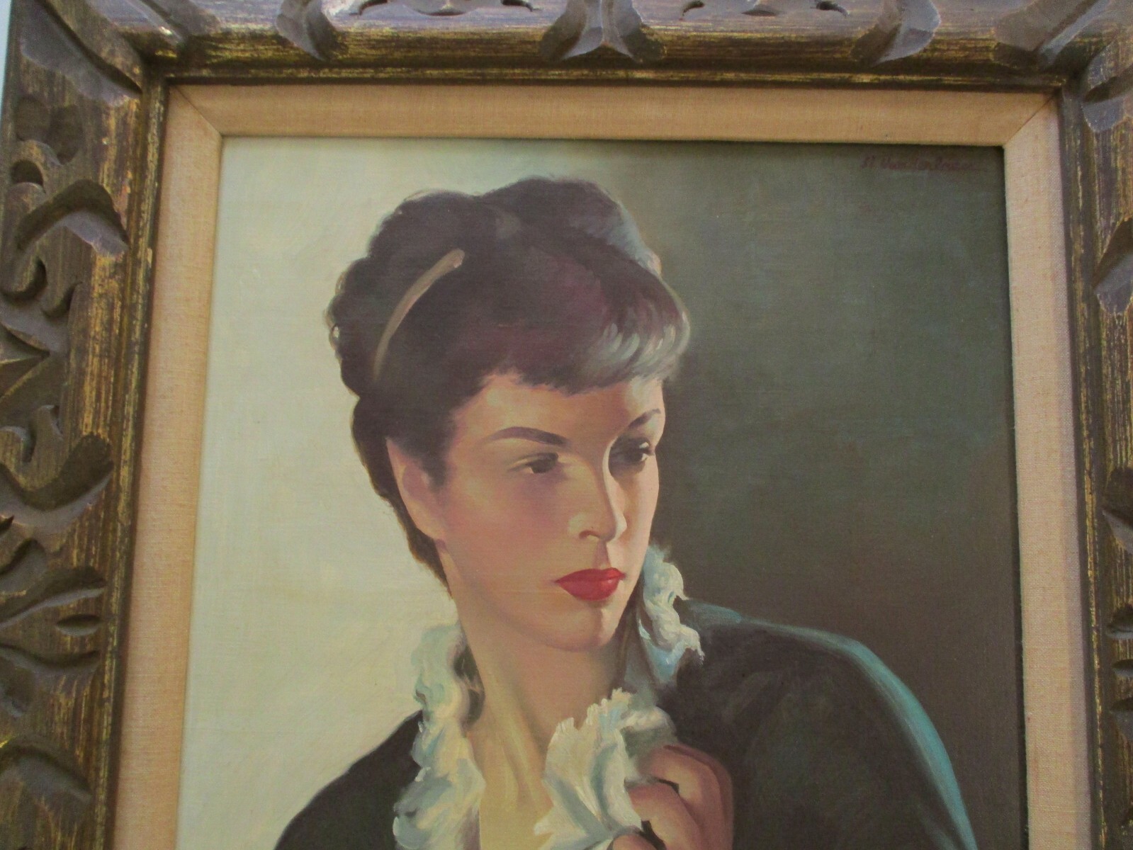 Mid Century Painting Portrait Fashion Pretty Woman Listed American Illustration