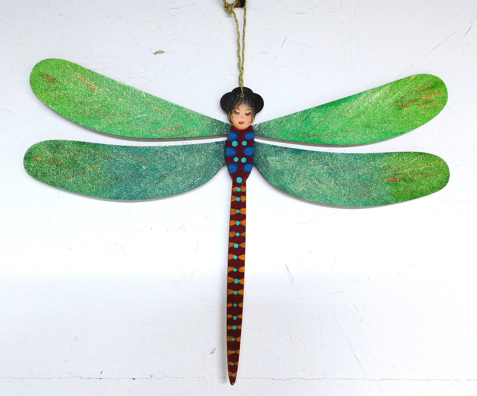 Dragonfly Wood Cut out Fairy Face Hand Painted Art by Rain Crow 12″