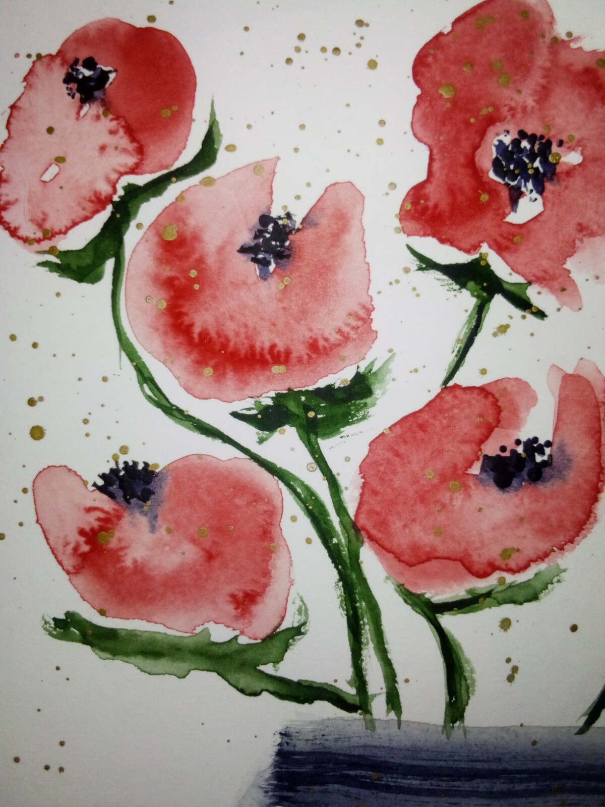 8×10 watercolor original painting botanical flower tulip floral poppy rose vase
