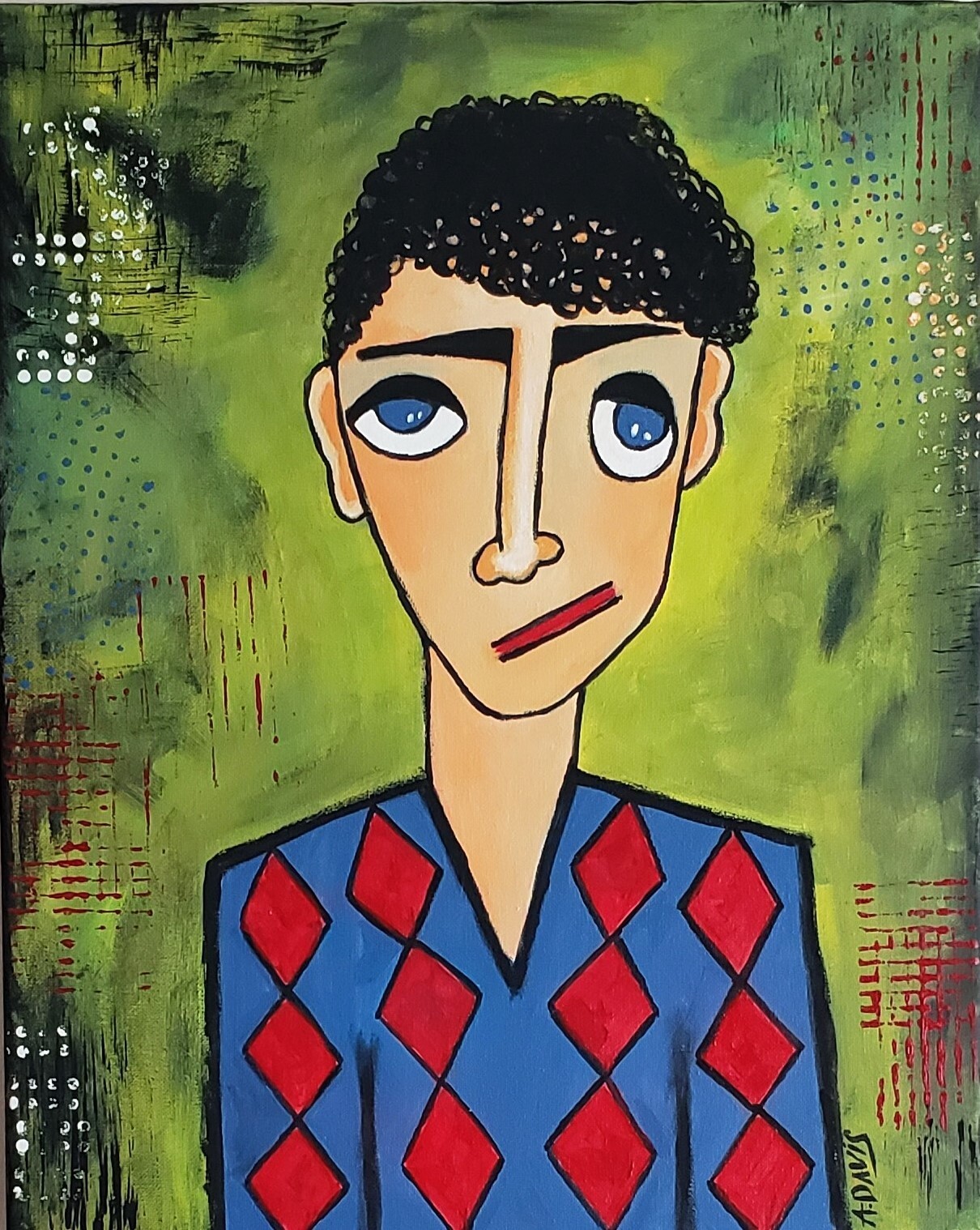 A.Z. Davis Painting 20 X 16″ Abstract Modern Figurative Portrait Man Pop Art