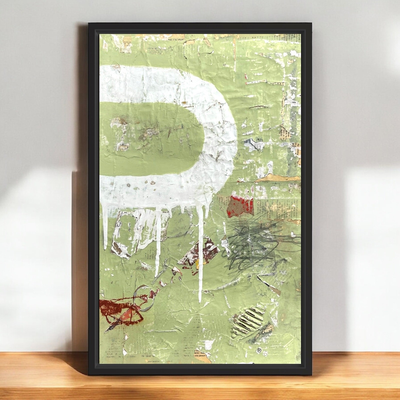 Original Framed Mixed Media Modern Art Collage Painting 12×18 «Assibilate»