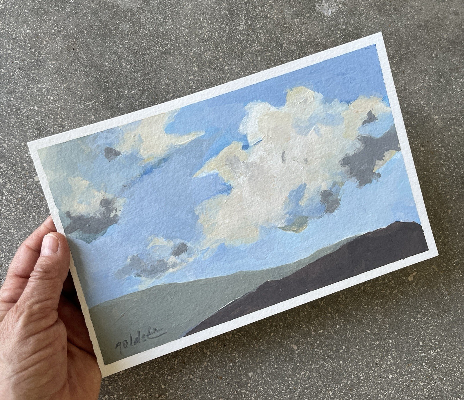 Original Contemporary Cloudscape Painting on Watercolor Paper Signed Fine Art