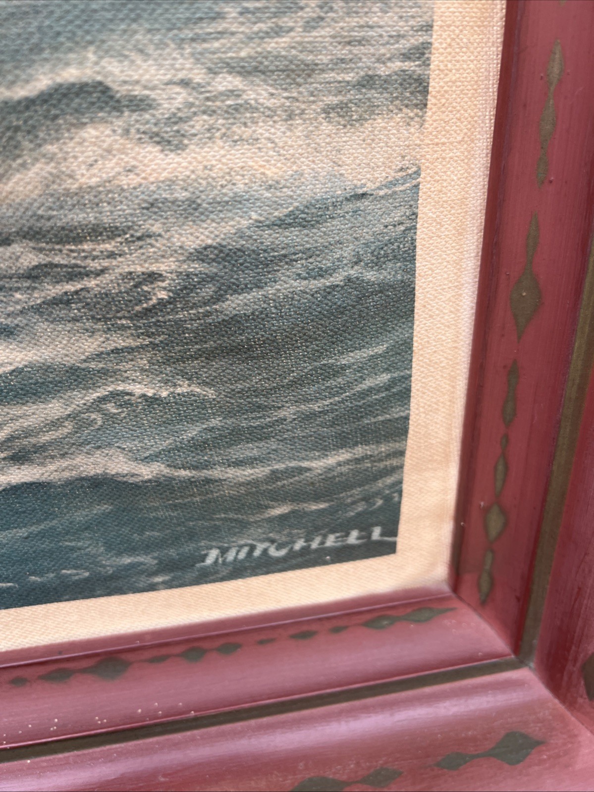 William Frederick Mitchell Naval Merchant Ship LITHO on CANVAS Framed (2) PAIR