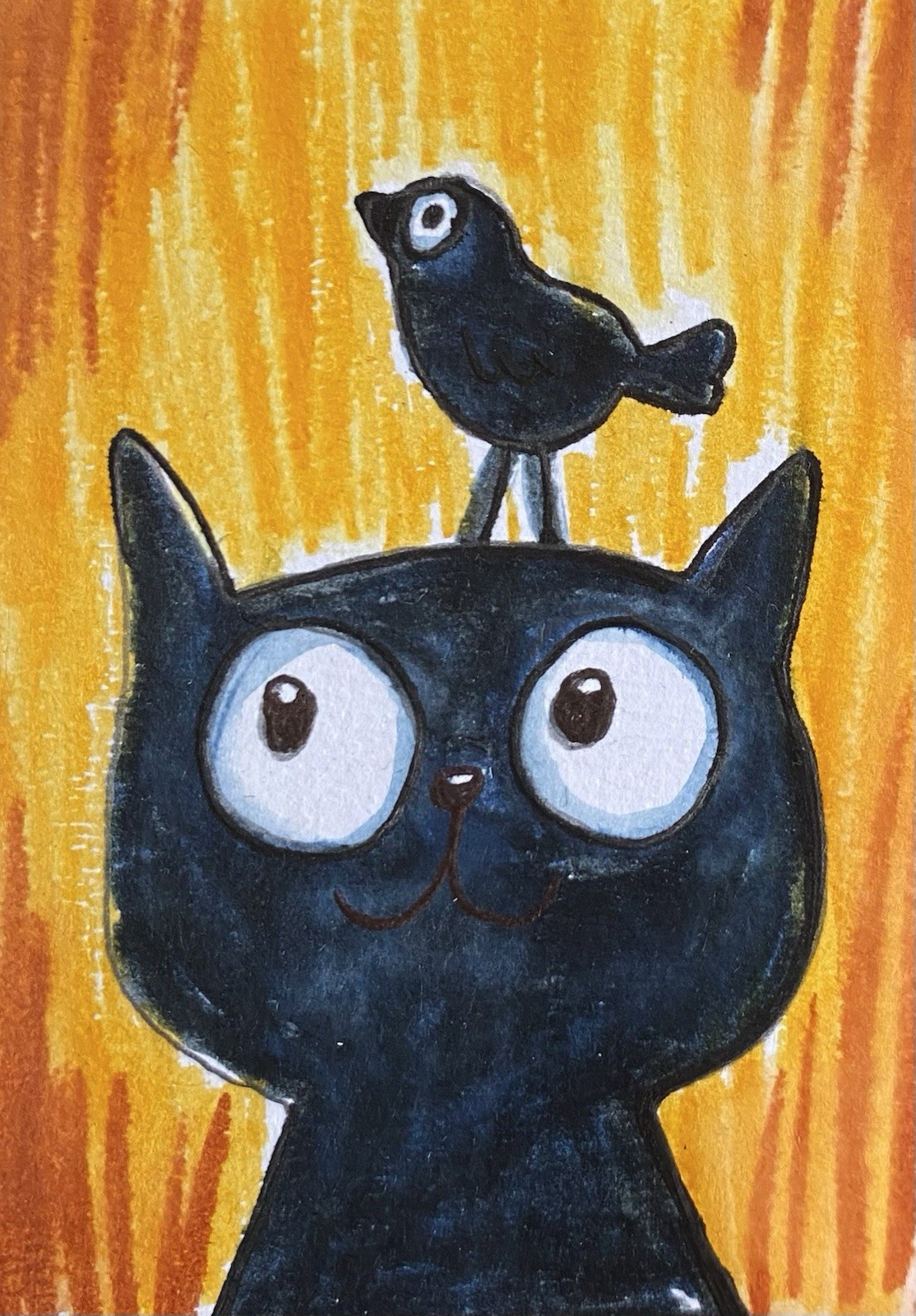 ACEO Original Mixed Media Painting Art Cat