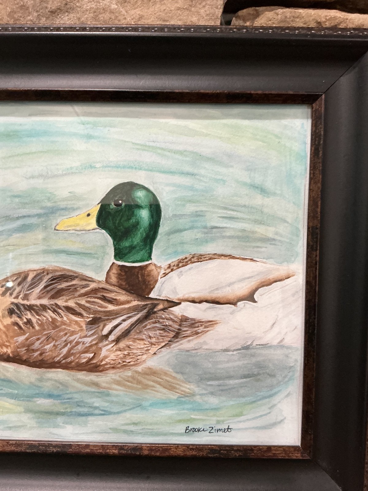 Signed Original Watercolor Painting Mallard Drake Hen Ducks Pond Water By Zimet