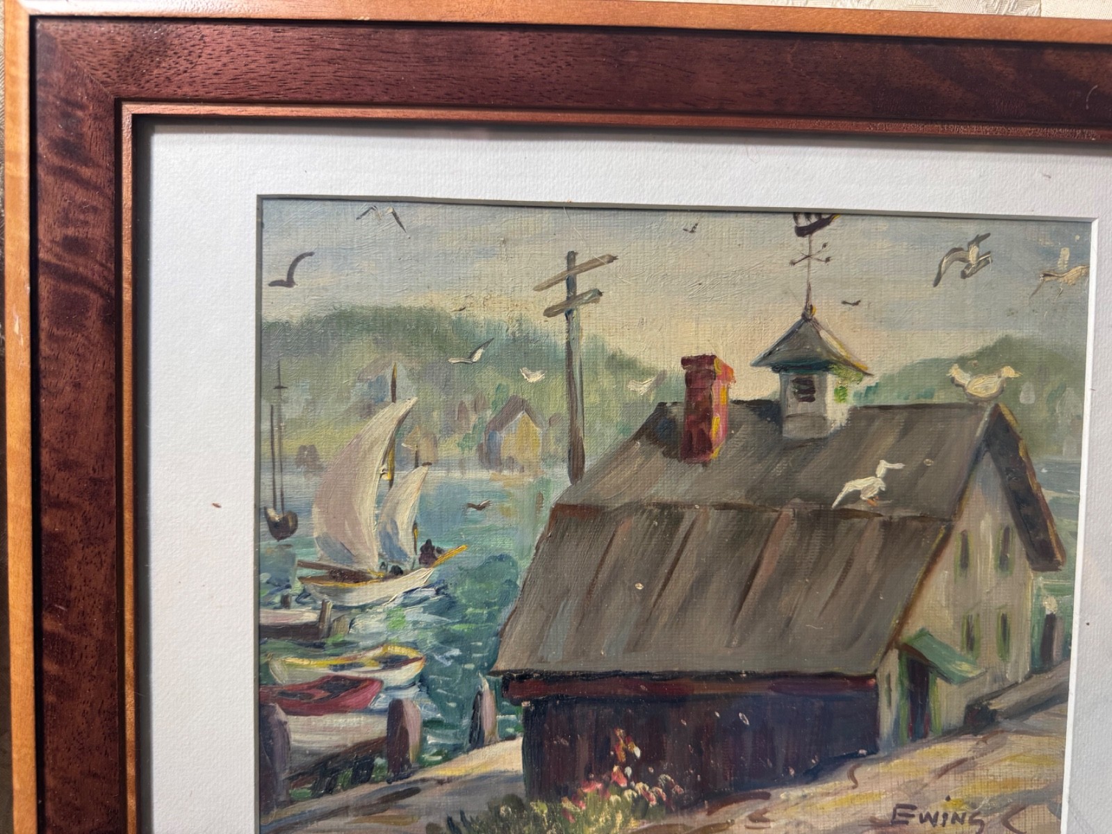 Florence Prince Ewing «Harbor Landscape Scene» Oil Painting – Signed/Framed