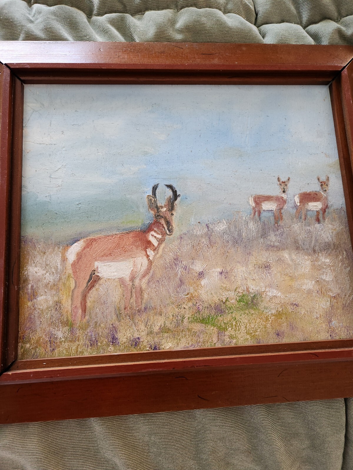 Original Antique Landscape Oil Painting, Signed, Framed Antelope