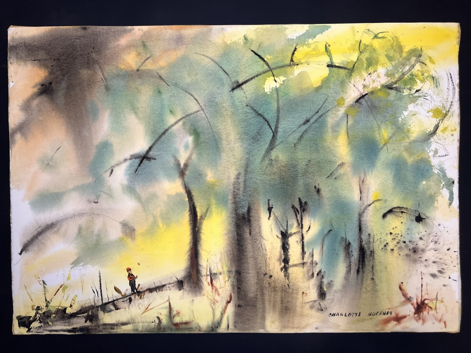 Landscape in Woods–Mid 20th C. Medium Size Watercolor Painting–Charlotte Hoffman