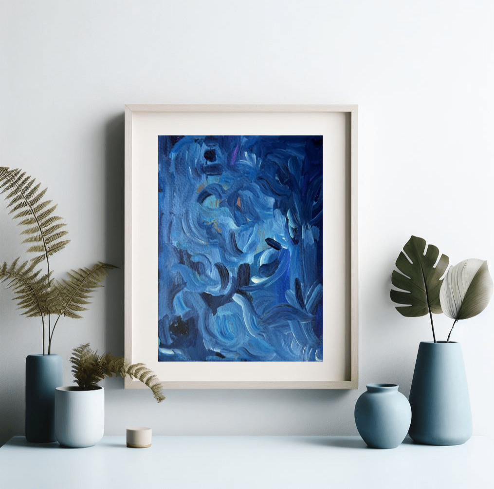 Abstract Modern Art Matted 8”x10” Original Blue Contemporary Painting Jimarieart