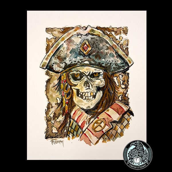 Original Watercolor Artwork Pirate 9×12 in Signed