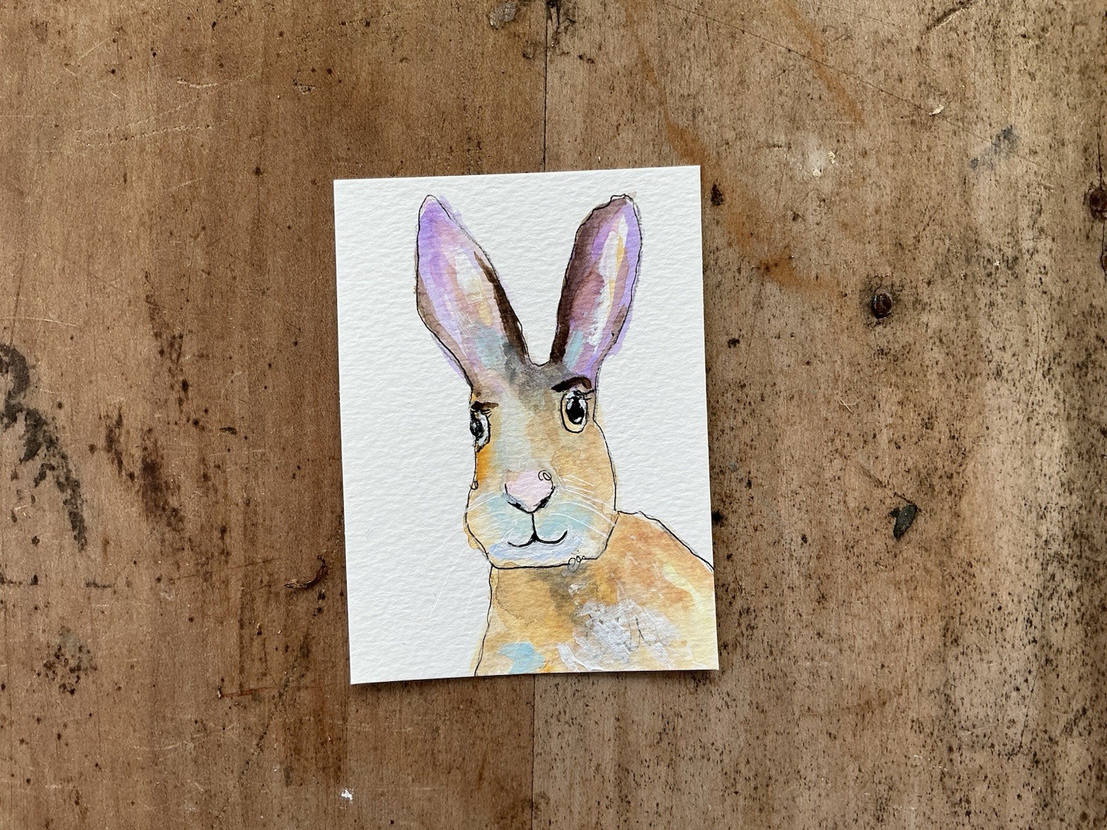 ACEO Painting By Kenna Original Rabbit 2.5” X 3.5” Signed Collector Card ÀTC