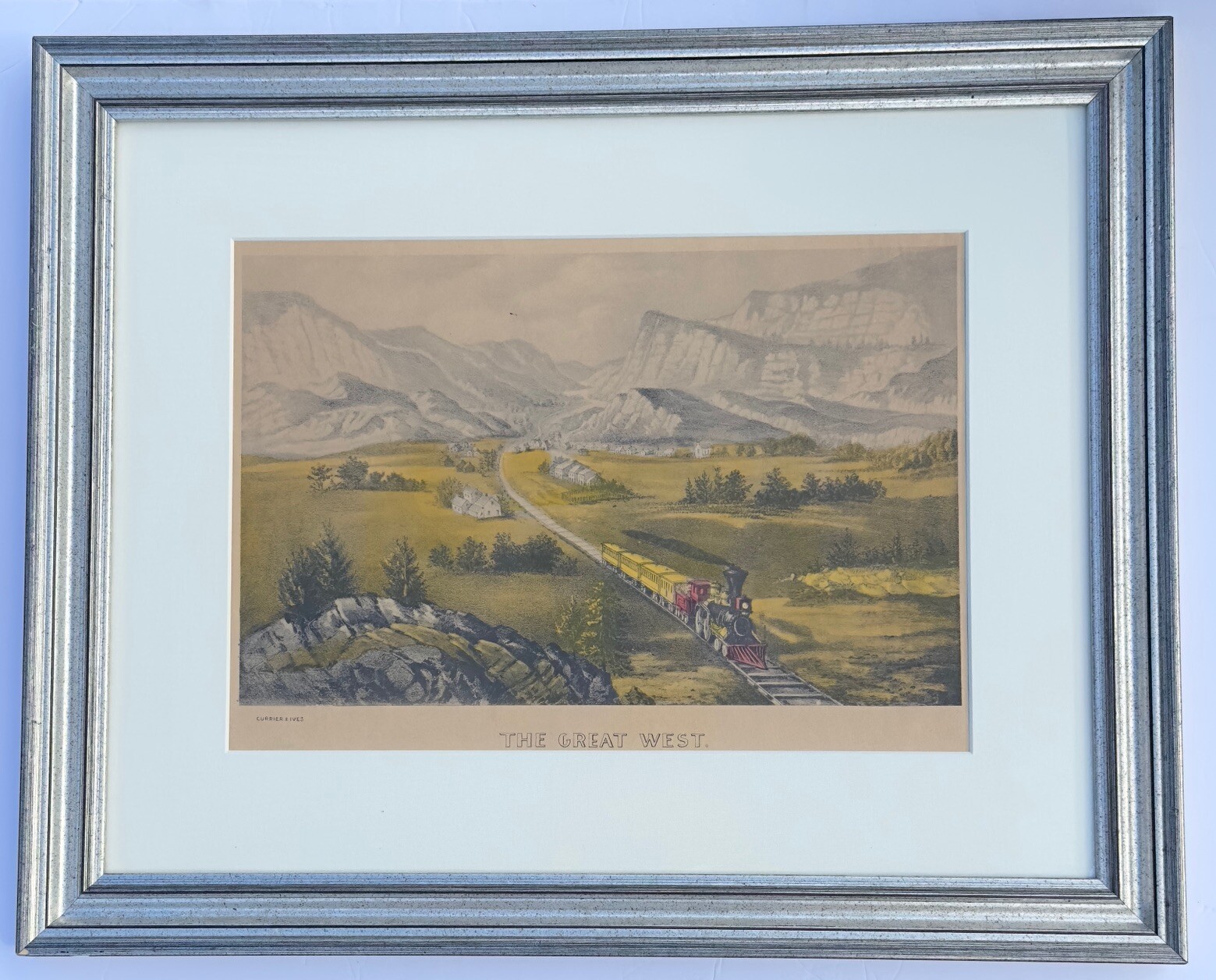 Currier & Ives Vtg Matted Lithograph . THE GREAT WEST Ultra Classic – No Frame