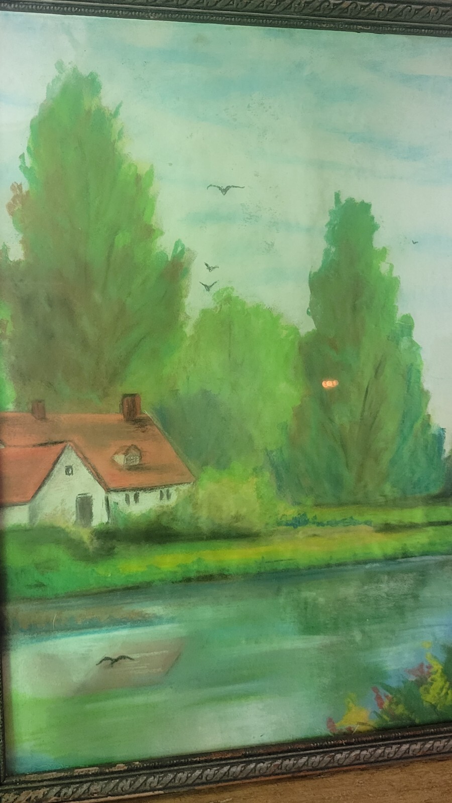Vintage 1936 Cottage Core Chic Watercolor Painting 12″ Art Cottagecore Shabby