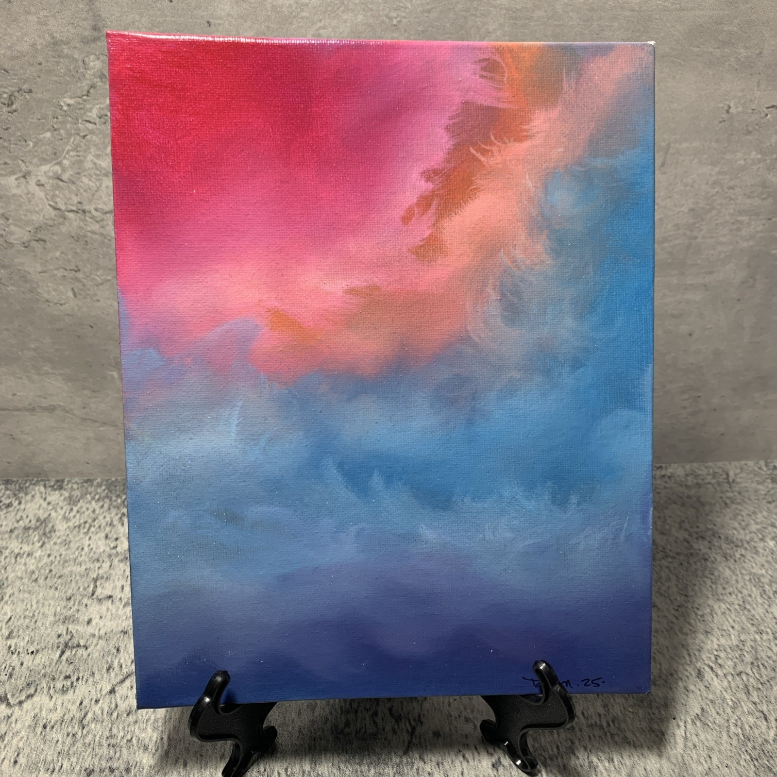 8″ x 10″ Original Acrylic Painting Clouds Sky Art Canvas Panel Decor With Easel
