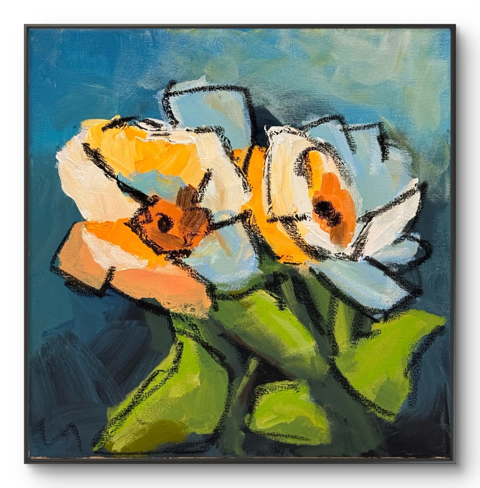 Hand Painted Botanical 12×12 Flower Art Acrylic Canvas Living Room Decor Stevens