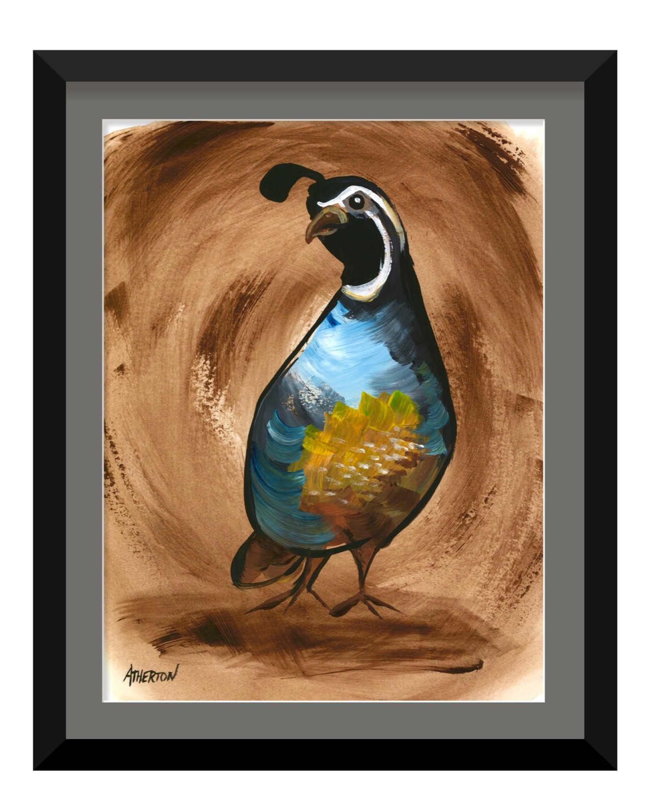 9×12 Original California Quail Painting Bird Abstract Wildlife Acrylic Painting