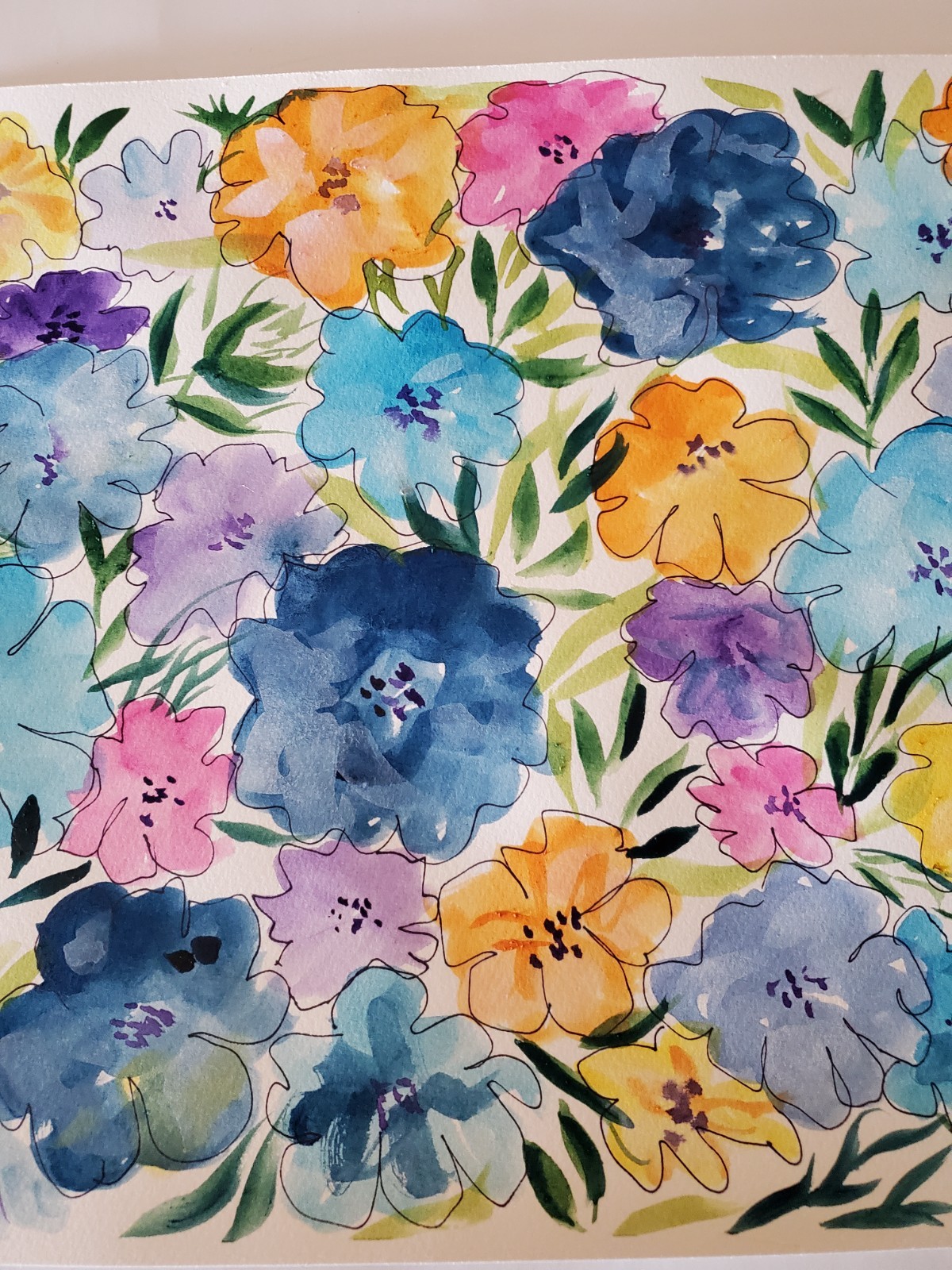 ORIGINAL ABSTRACT FLORAL ARTWORK PAINTING WATERCOLOR ON PAPER 16X12 ooak