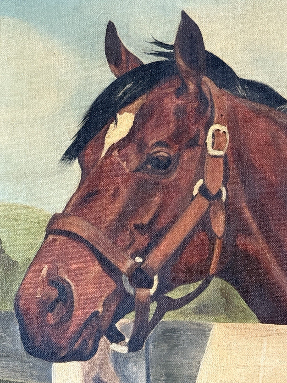 JOANN COLLING ANTIQUE EQUESTRIAN HORSE OIL PAINTING OLD VINTAGE WESTERN 1948