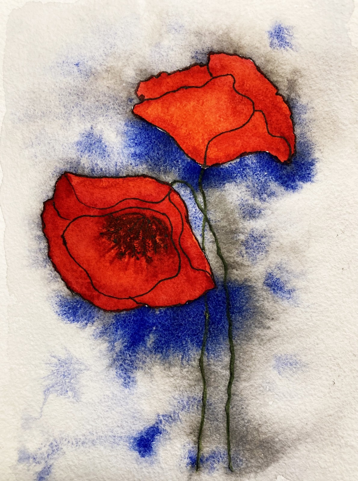 Poppy Flower Abstract Watercolor Original Painting Art Small
