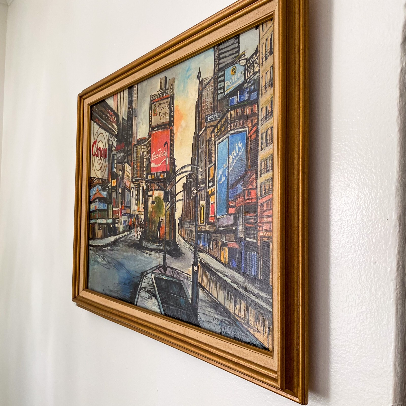 Vintage New York TIMES SQUARE Original Art Framed Painting NYC Cityscape Oil?