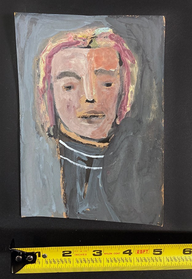 Portrait Painting Original Pink Gray Grungy Naive Woman Wall Art Miz Katie