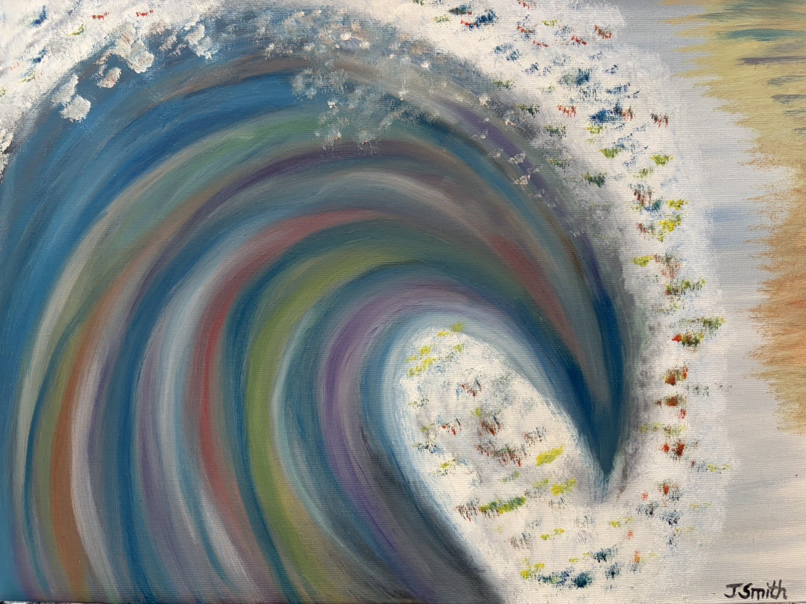 Oil painting original art on canvas 11 x 14 inches colorful abstract Ocean wave