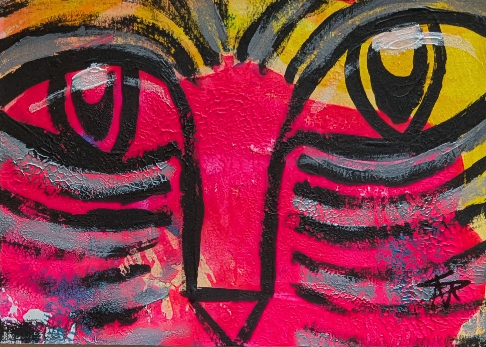 ACEO Cat Painting Abstract Original Expressionism Modern Art Samantha McLean