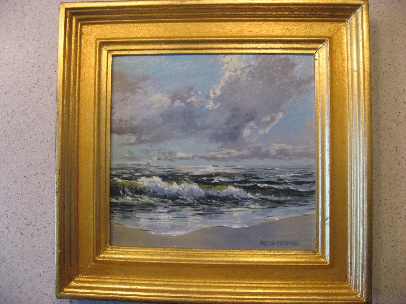 Keith Oehmig Painting Titled «Small Point Beach» Oil on Board Framed