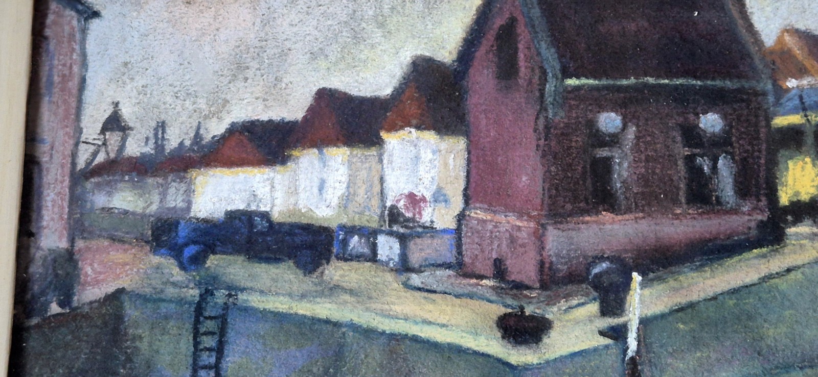 Dutch school, unknown modern painting, Village harbour & horses, 1950(?)