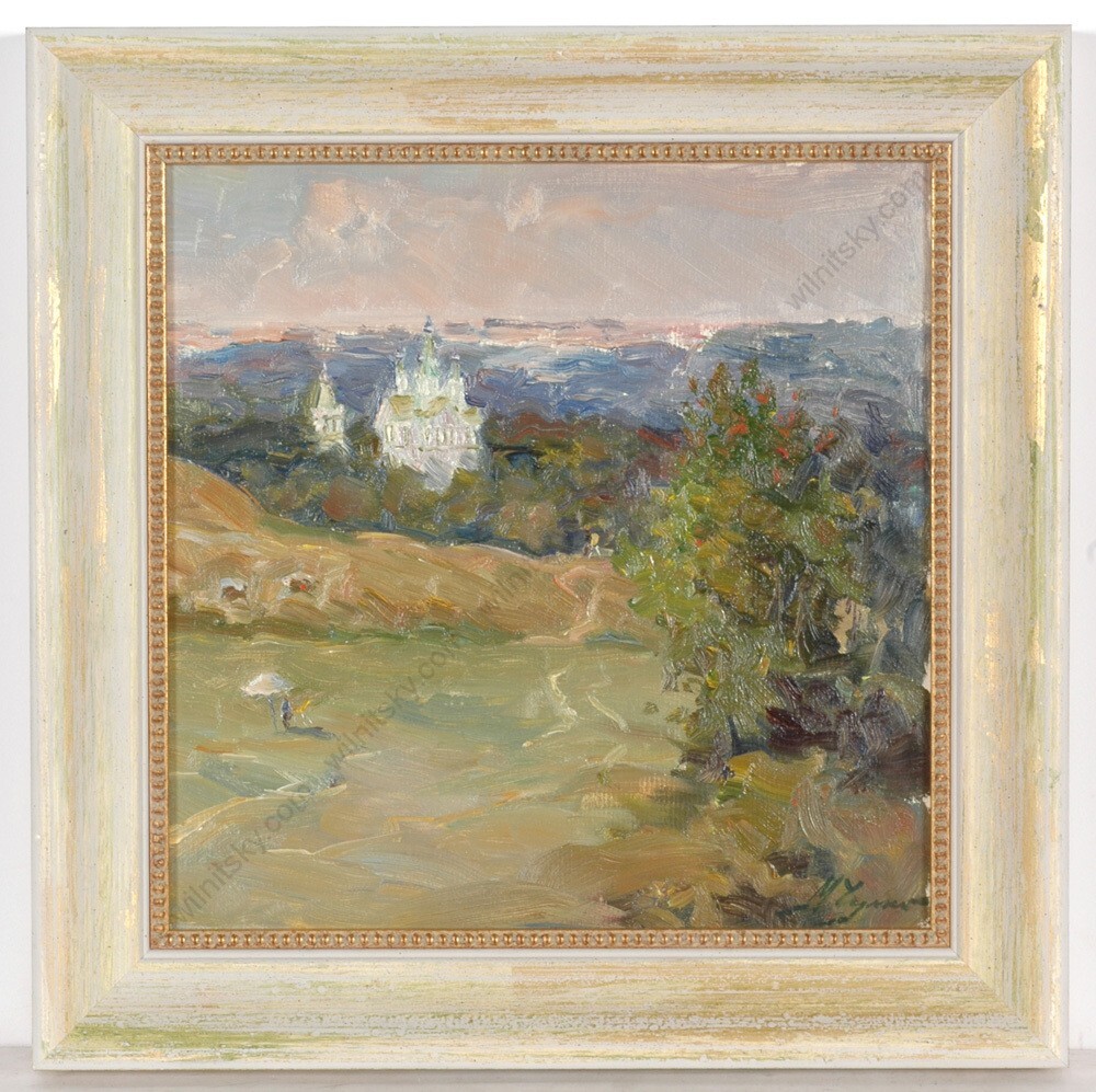 Mikola Chulko (1947-2014) «Landscape with Church», oil painting, 1970s (1)