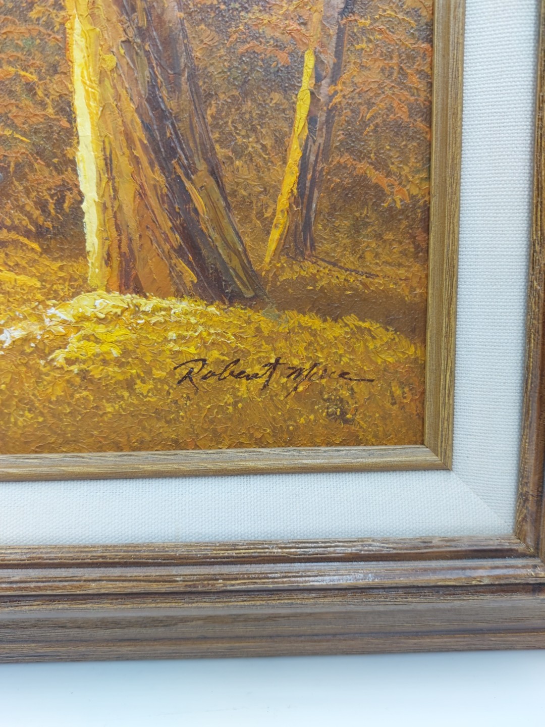 Vintage MCM Original Robert Moore Oil Painting of Old Mill in Autumn – Framed