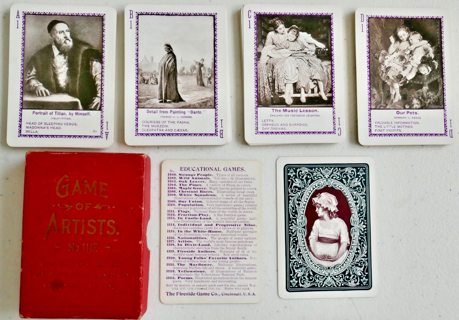 Antique 1897 Educational Game GAME OF ARTISTS FIRESIDE GAME CO 1117 Very Good #1