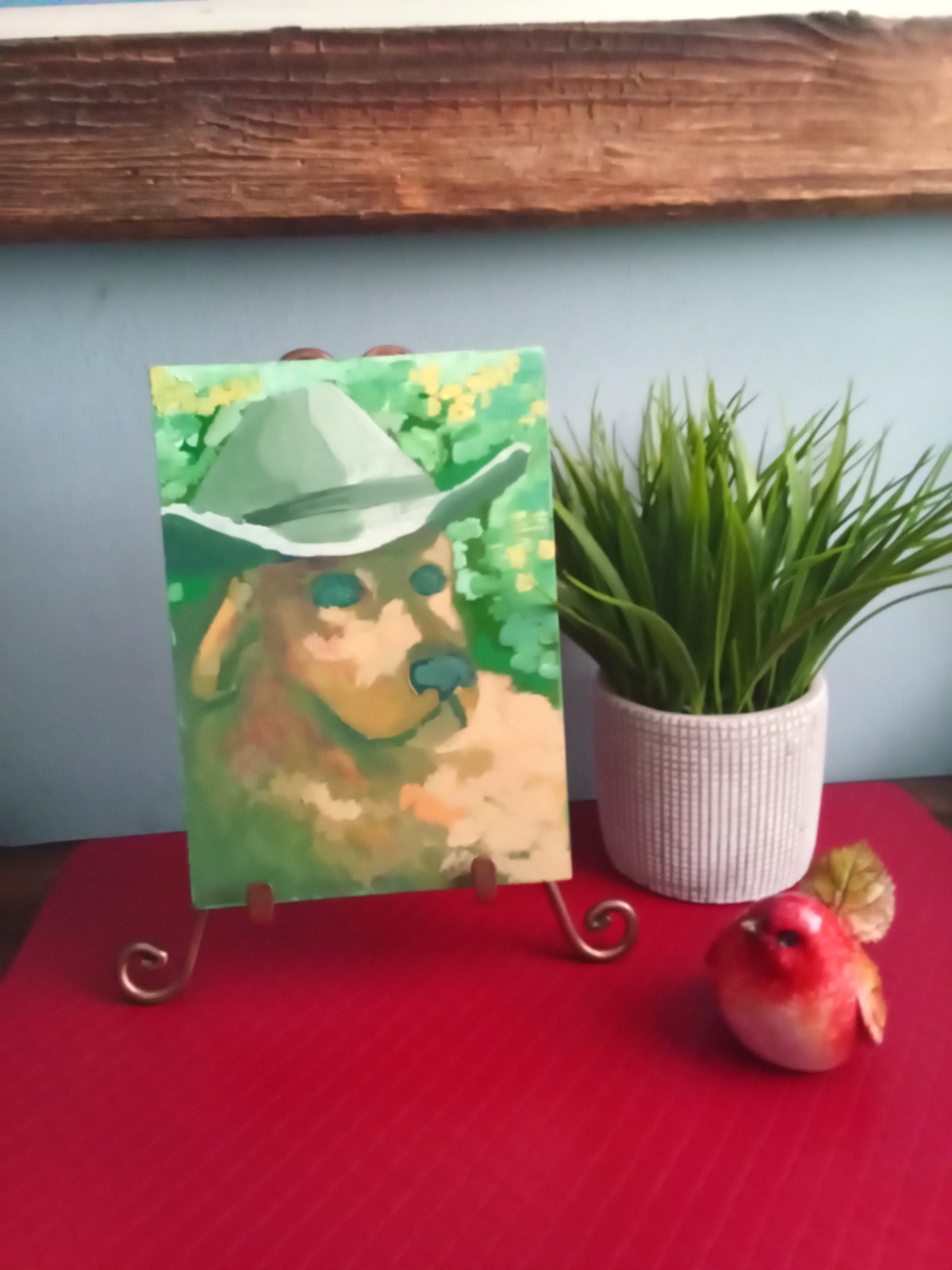 Beautiful Original Oil Painting Of A Cowboy Dog Wall Plaque (Golden Retriever)