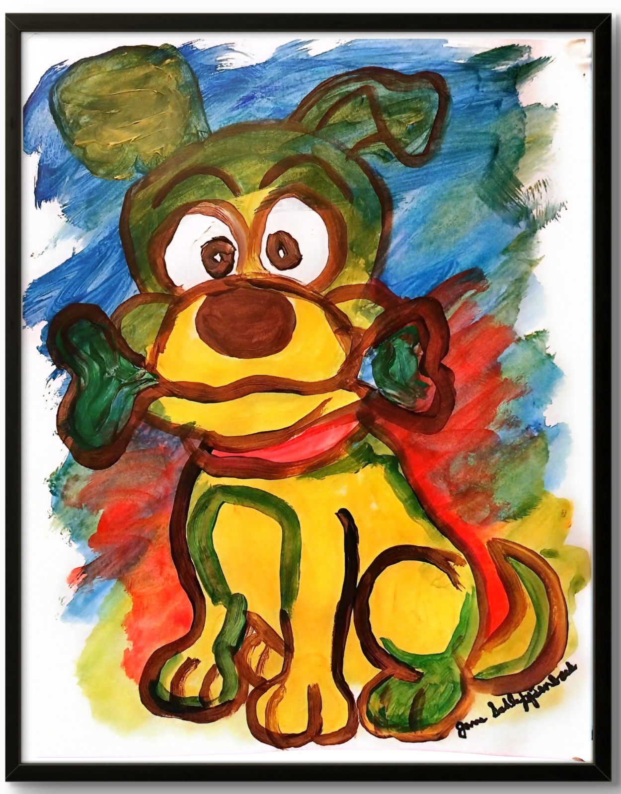 Dog and Bone Bold Cartoon 11×14 Acrylic Art Signed Original Painting Paper