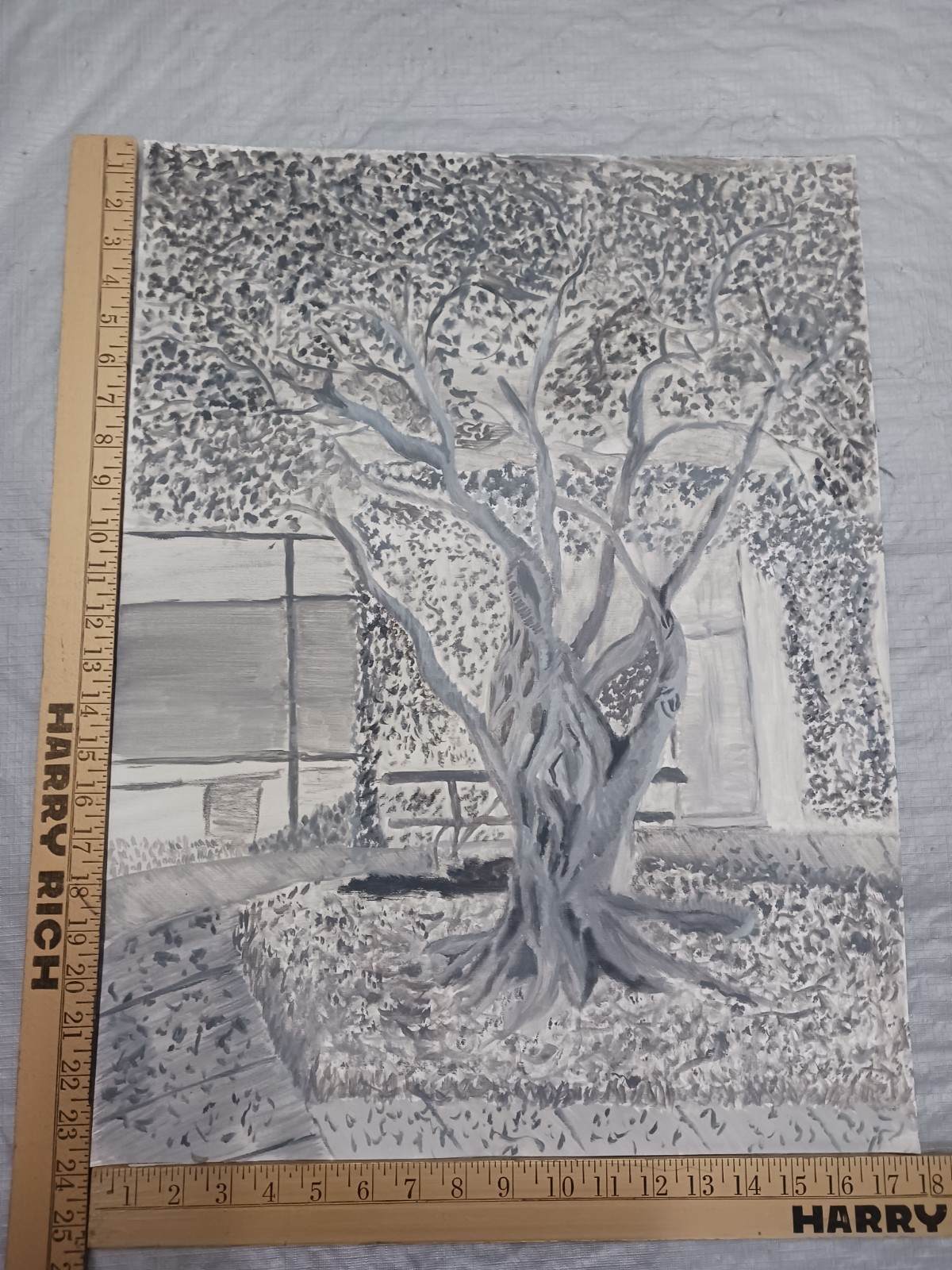 Original Oil Painting Tree Abstract Black And White 24″ X 18″