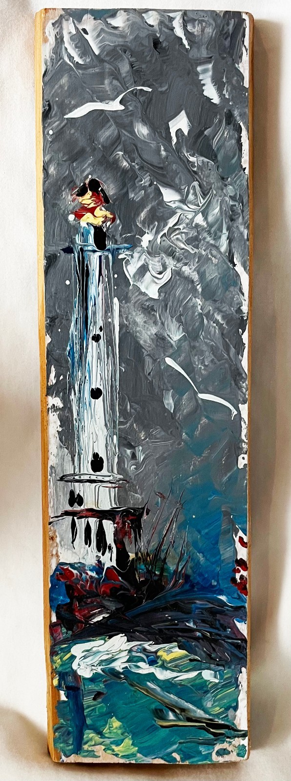 VTG Nautical Impressionism Lighthouse Painting on Board 12×3″